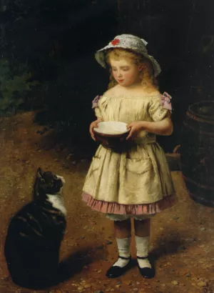 Mind Mit Katze by Otto Scholderer - Oil Painting Reproduction