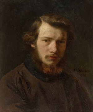 Selbstbildnis des 24-jahrigen Kunstlers by Otto Scholderer Oil Painting