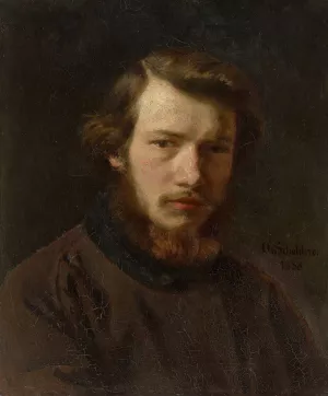 Selbstbildnis des 24-jahrigen Kunstlers by Otto Scholderer Oil Painting