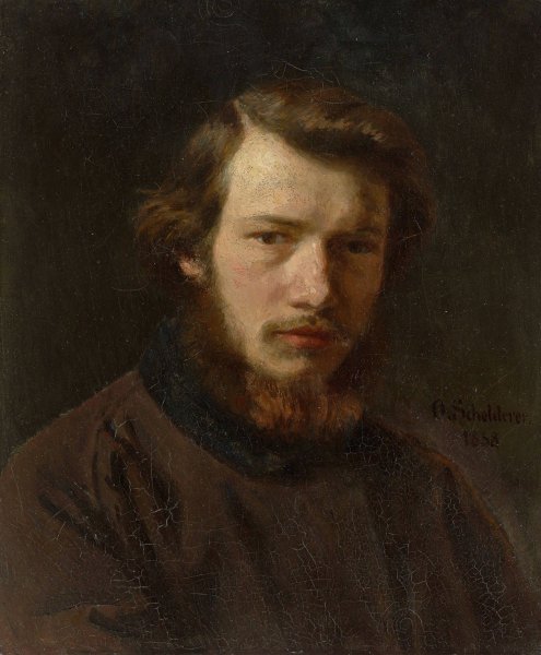 Selbstbildnis des 24-jahrigen Kunstlers  by Otto Scholderer - Hand-Painted Oil Painting Reproduction