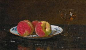 Still life with peaches and glass by Otto Scholderer Oil Painting