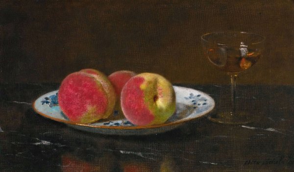 Still life with peaches and glass by Otto Scholderer - Hand-Painted Oil Painting Reproduction
