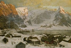 View from Reine in Lofoten by Otto Sinding Oil Painting