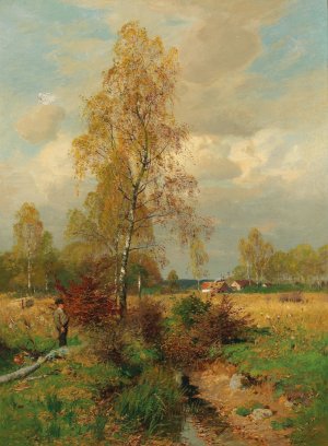 A Peasant at the Edge of the Woods by Otto Strutzel Oil Painting