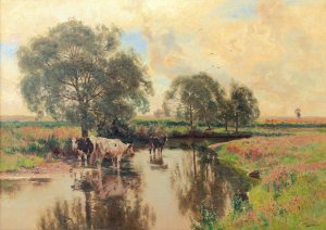 Kuhe am Bachufer by Otto Strutzel Oil Painting