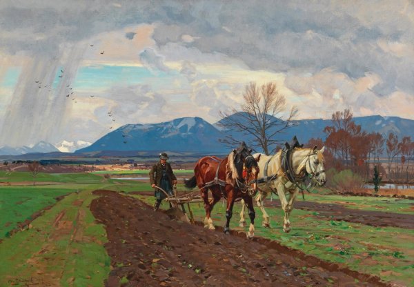 Pflugender Bauer  by Otto Strutzel - Hand-Painted Oil Painting Reproduction