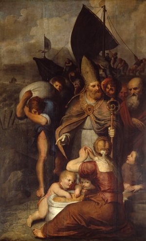During a Famine in Myra Saint Nicholas Saves the People by Otto Van Veen Oil Painting