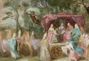 The Triumph of the Church; Ecclesia Presented with the Doctrines, Seated in a Chariot Attended by the Four Doctors of the Church by Otto Van Veen Oil Painting