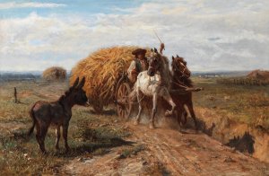 A Donkey on a Country Road by Otto Von Thoren Oil Painting
