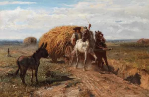 A Donkey on a Country Road by Otto Von Thoren Oil Painting