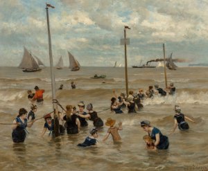 Bathing by the sea by Otto Von Thoren Oil Painting
