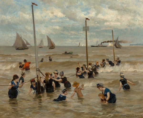Bathing by the sea  by Otto Von Thoren - Hand-Painted Oil Painting Reproduction