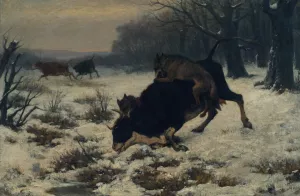 Eine Kuh wird von WOlfen angefallen by Otto Von Thoren Oil Painting