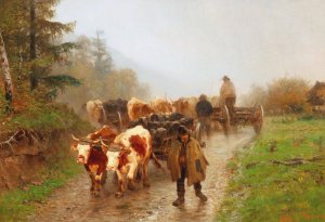 Farmer with Team of Oxen by Otto Von Thoren Oil Painting