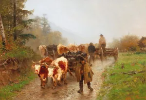 Farmer with Team of Oxen by Otto Von Thoren Oil Painting