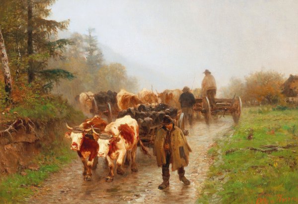 Farmer with Team of Oxen by Otto Von Thoren - Hand-Painted Oil Painting Reproduction