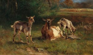 Geis mit Kitzen by Otto Von Thoren Oil Painting