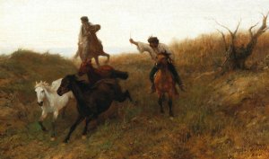 Hungarian Horsemen by Otto Von Thoren Oil Painting