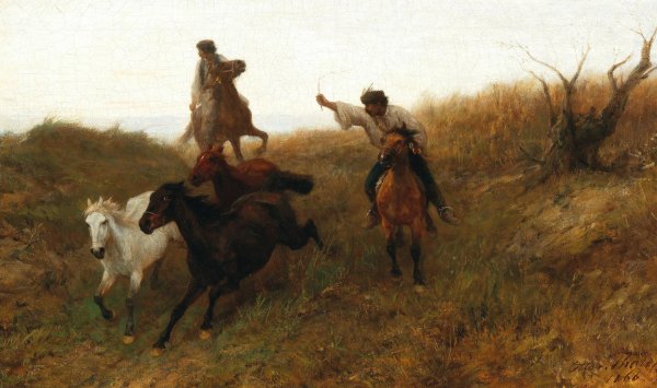 Hungarian Horsemen by Otto Von Thoren - Hand-Painted Oil Painting Reproduction