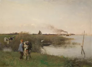 Idyllische Flusslandschaft by Otto Von Thoren Oil Painting