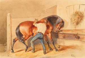 Im Pferdestall by Otto Von Thoren Oil Painting