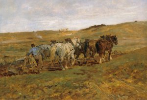 Pflugender Bauer by Otto Von Thoren Oil Painting
