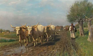 Ungarischer Bauer mit Steppenrindern by Otto Von Thoren Oil Painting