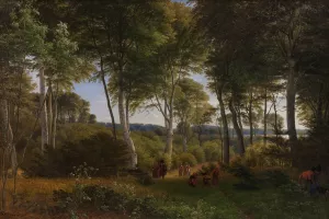 Delhoved Wood near Lake Skarre, Zealand. Afternoon Light Oil painting by P. C. Skovgaard