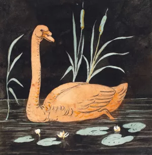 En svane pa sort baggrund. Dekorativt udkast. by P. C. Skovgaard Oil Painting