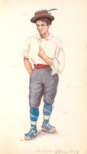Italiensk mand med snoresko og hat med fjer by P. C. Skovgaard Oil Painting
