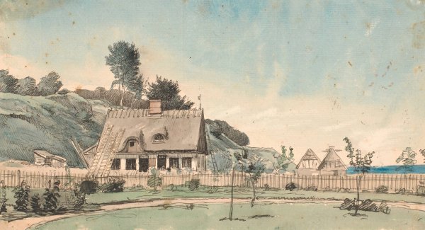 Kystlandskab med strataekte huse  by P. C. Skovgaard - Hand-Painted Oil Painting Reproduction