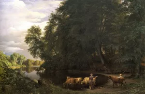 Summer afternoon by a lake by P. C. Skovgaard Oil Painting