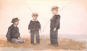 Tre drenge med strahatte by P. C. Skovgaard Oil Painting