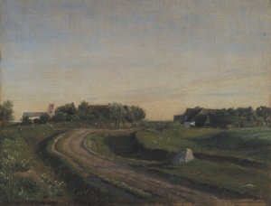 Vejby with the Church seen from the North. Evening Light. Zealand by P. C. Skovgaard Oil Painting