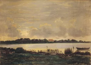 View Across Praesto Fiord towards the manor of Nyso by P. C. Skovgaard Oil Painting