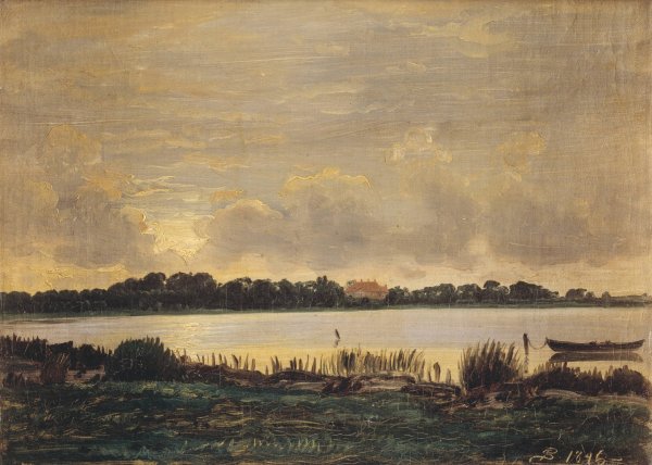 View Across Praesto Fiord towards the manor of Nyso  by P. C. Skovgaard - Hand-Painted Oil Painting Reproduction