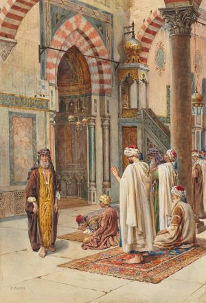 Moslems at Prayer by P. Pavesi Oil Painting