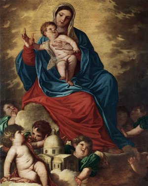 The Madonna with Design of a Shrine by Padovanino Oil Painting