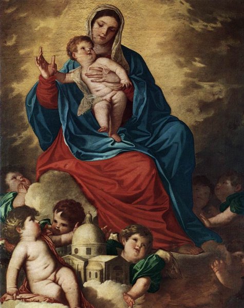 The Madonna with Design of a Shrine by Padovanino - Hand-Painted Oil Painting Reproduction