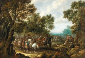 A wooded landscape with soldiers resting by Palamedes Palamedesz Oil Painting