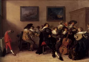 Company Dining and Making Music by Palamedes Palamedesz - Oil Painting Reproduction