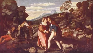 Jacob and Rachel by Palma Vecchio - Oil Painting Reproduction