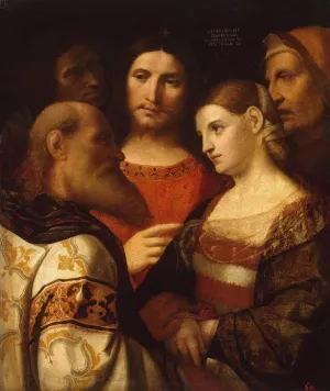 Christ and the Woman Taken in Adultery by Palma Vecchio - Oil Painting Reproduction