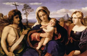 Virgin and Child with St John the Baptist and Mary Magdalene by Palma Vecchio - Oil Painting Reproduction