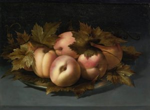 A Still Life Of Peaches On A Pewter Plate by Panfilo Nuvolone Oil Painting