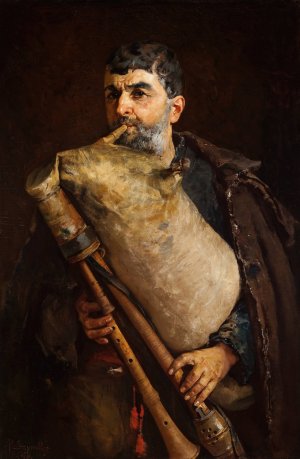 Bagpipe Player by Pantaleon Szyndler Oil Painting