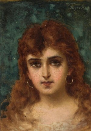 Female head by Pantaleon Szyndler Oil Painting