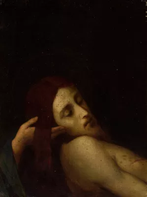 Head of Christ - Pieta fragment Oil painting by Pantaleon Szyndler
