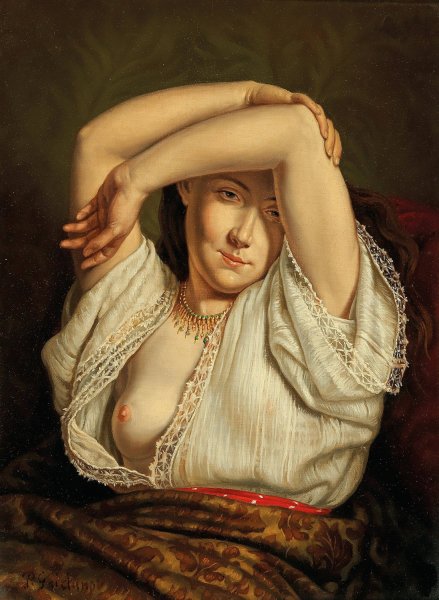 A Seductive Woman by Paolo Gaidano - Hand-Painted Oil Painting Reproduction