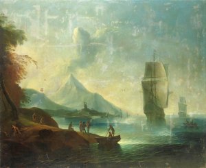 Marina Con Figure E Velieri by Paolo Maria Antoniani Oil Painting